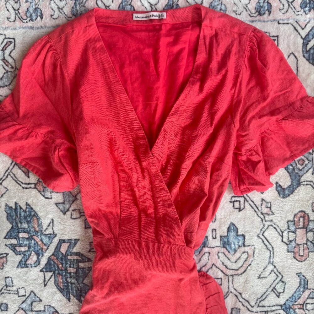 Abercrombie & Fitch Linen Short Sleeve Wrap Dress - size Small - Picture 2 of 5